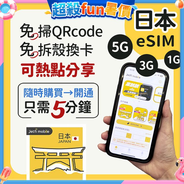jetfi 日本eSIM 1GB／3GB／5GB