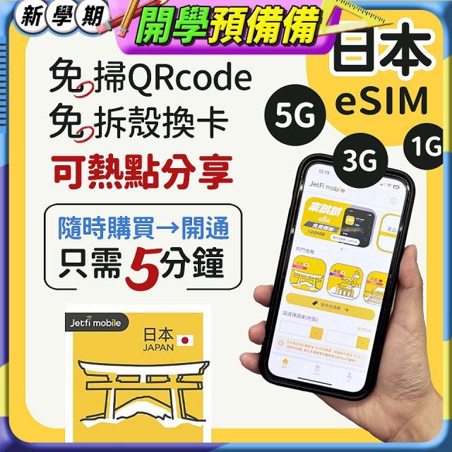 jetfi 日本eSIM 1GB／3GB／5GB