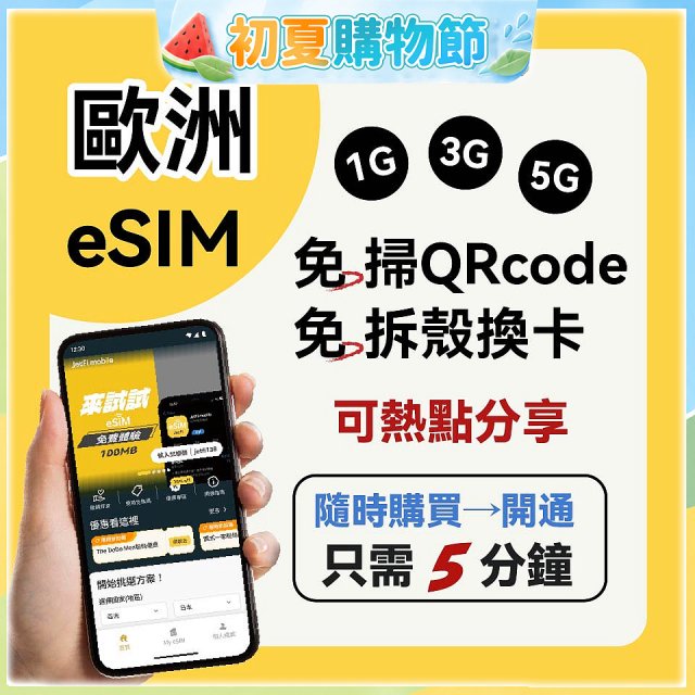 jetfi 歐洲聯遊eSIM 1GB／3GB／5GB