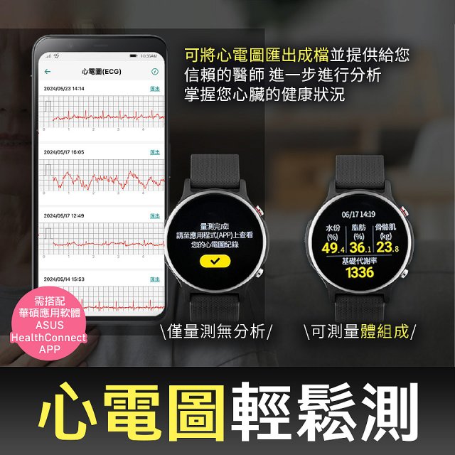 ASUS健康錶 VivoWatch 6 (可血壓／體脂／心電圖量測／大錶面) HC-D06 