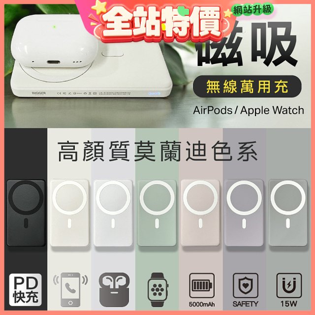 【BIGGER】磁吸無線萬用充 A-001【加贈Type-C 100W磁吸捲捲快充線】