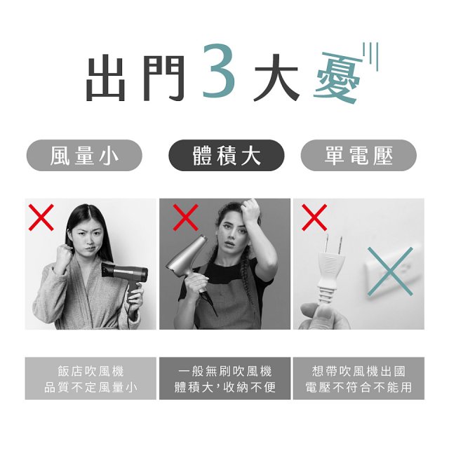 【KINYO】小旋風｜全球電壓摺疊無刷吹風機｜超強風力 x 輕巧好攜．旅遊神隊友 (KH-9660)