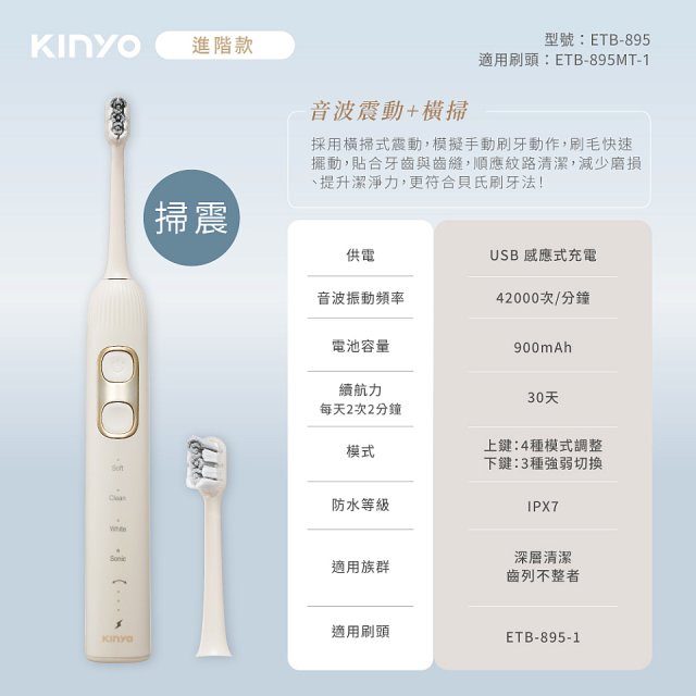 【KINYO】掃震電動牙刷(ETB-895MT)