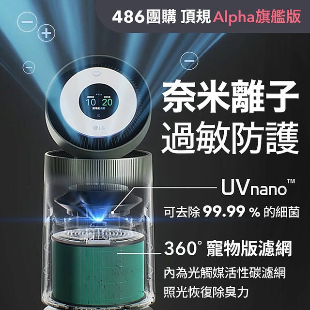 【限時下殺】LG PuriCare™ 360°空氣清淨機 - 寵物功能增加版二代(雙層)－Alpha旗艦版/建議適用32坪 (AS111NGY1)