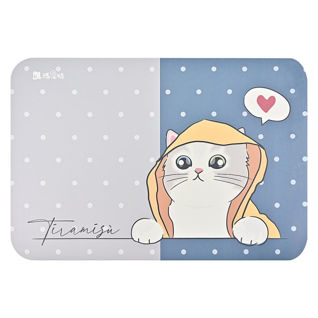 【瑪思特】頂級軟式珪藻土吸水地墊-貓咪系列(60*40cm) 雨衣小貓
