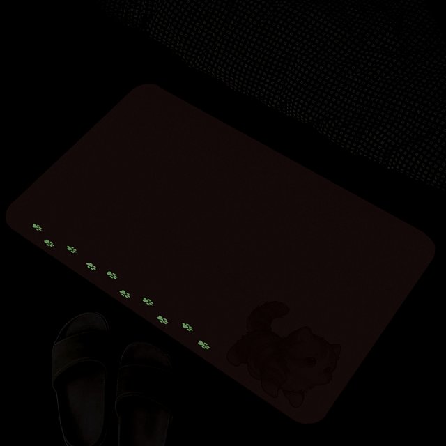 【日竹門】頂級吸水地墊-貓咪夜光-尖耳灰紋