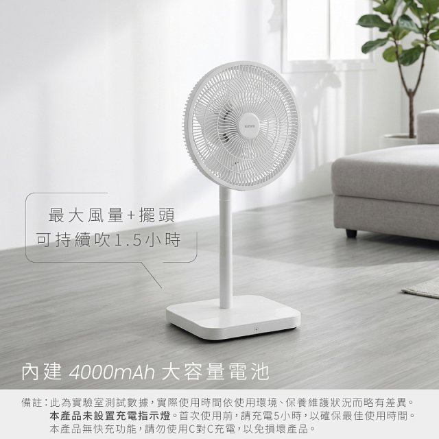 【KINYO】12吋無線充電落地扇 4000mAh (CF-1207)