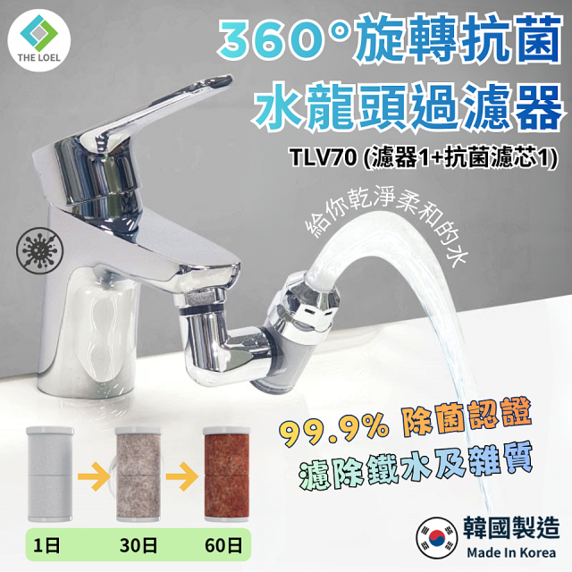 韓國THE LOEL 360°旋轉抗菌水龍頭過濾器(附濾芯) / 抗菌濾芯