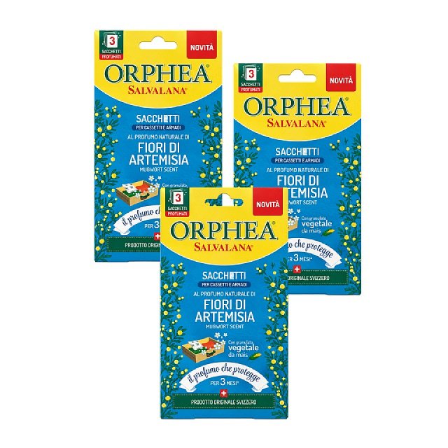 【義大利ORPHEA歐菲雅】香氣衣物袋3盒(9包)贈掛片1盒(12片)