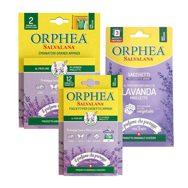 【義大利ORPHEA歐菲雅】艾草花香衣物環境保護片(12片/盒)+掛耳(2掛耳/盒)+香氛袋(3包/盒)