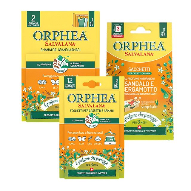 【義大利ORPHEA歐菲雅】艾草花香衣物環境保護片(12片/盒)+掛耳(2掛耳/盒)+香氛袋(3包/盒)